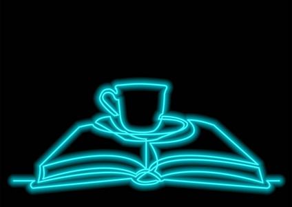 用氖矢量效应对书本上的茶叶孤立矢量物杯的一条画