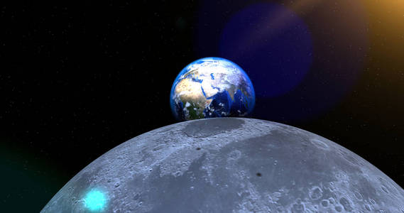 太空中地球和月亮的场景。