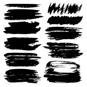 一套毛笔笔画,黑色墨水笔画. 矢量图.照片