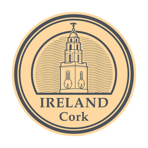 邮票与钟塔圣安尼斯教堂，爱尔兰，柯克写在里面，矢量插图