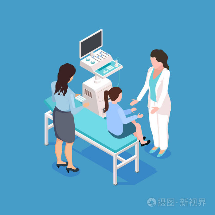 儿童等距矢量的医学检查图解