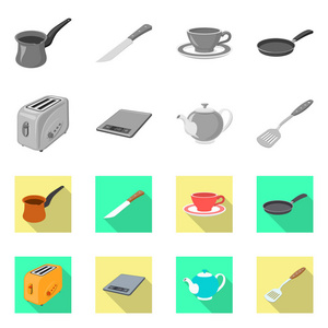 厨房和厨师图标的矢量插图。网络厨房和家电库存符号的收集