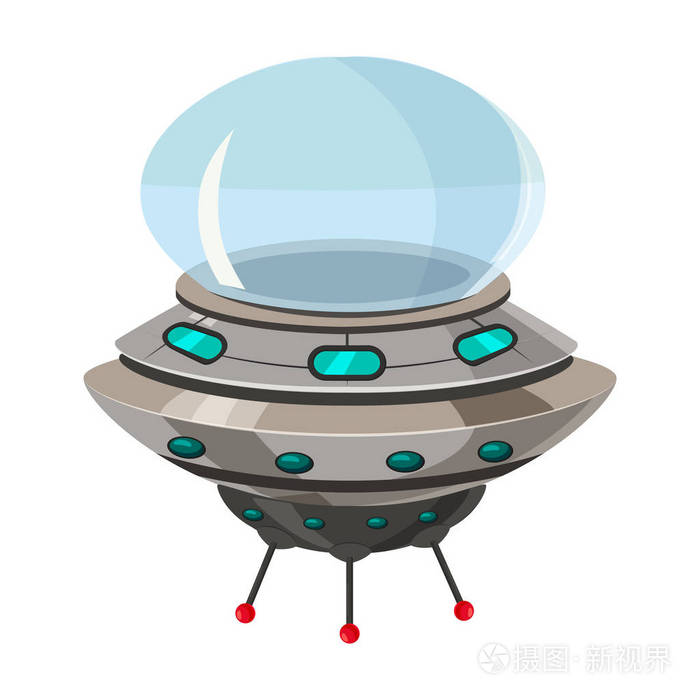 不明飞行物飞行宇宙飞船查出在白色动画片样式.外星运输的未来主义.