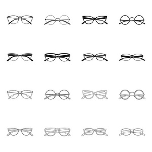 独立的眼镜和框架图标的对象。眼镜的收集和辅助股票向量例证
