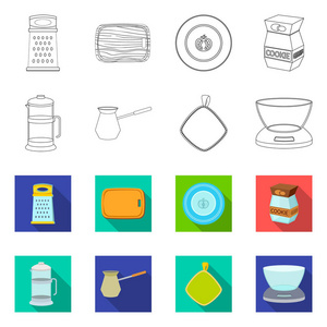 厨房和厨师标志的矢量设计。网络厨房和家电库存符号的收集