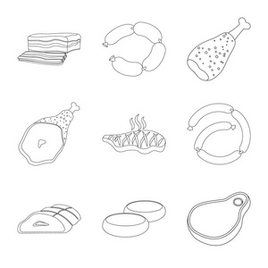 肉类和火腿图标的矢量设计。一组肉类和烹饪矢量股票图标