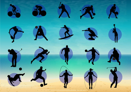 为铁人三项图中所示为各种运动项目的象形图.照片