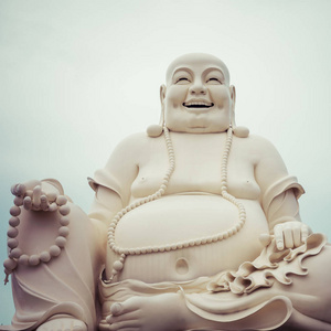在我的湄公河三角洲的文德兰佛塔，坐着微笑的佛陀的巨大雕像