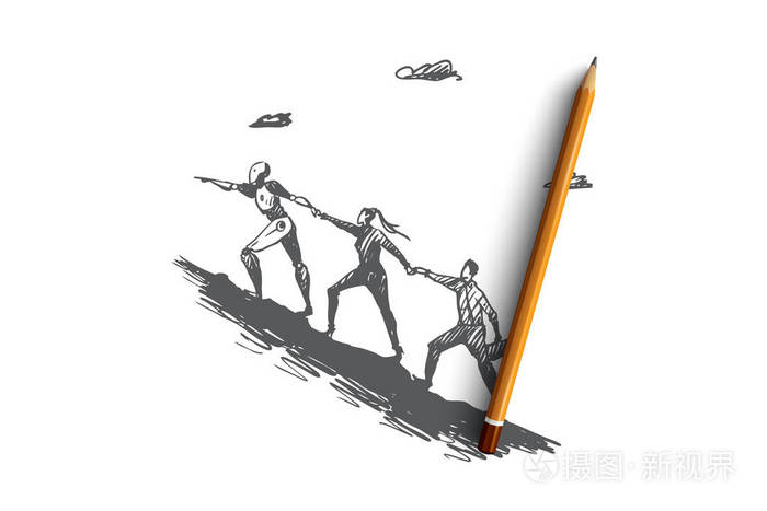 目标团队支持前进激励自动化理念手绘隔离矢量