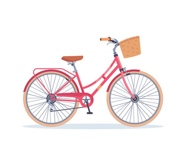城市女性粉红色自行车篮子自行车插图