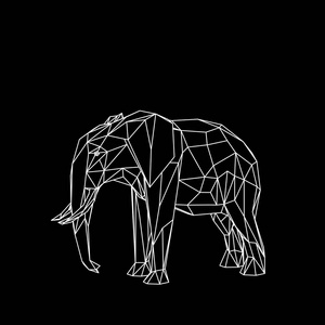 抽象的大象。 孤立在黑色背景上。素描插图。