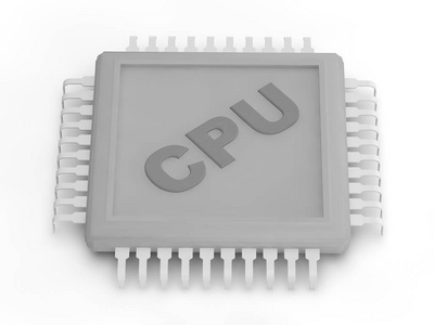 白色背景上CPU的灰色无色图片。 3D渲染