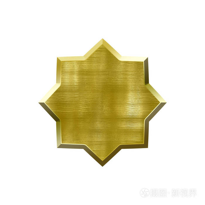 金属徽章与金属边框形式的八角形隔离在白色背景上