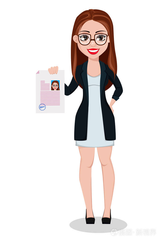 商业女性卡通人物漂亮的女商人拿着文件自由职业者经理银行家矢量图