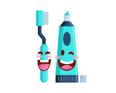 可爱的牙科护理牙刷和牙膏卡通牙刷和牙膏卡通人物插图
