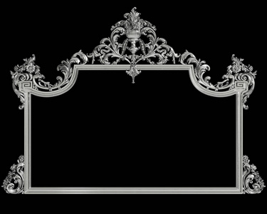经典金属框架与装饰装饰隔离在黑色背景。 数字插图。 3D渲染