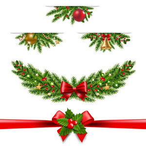 圣诞花环大集白色背景与梯度网格矢量插图