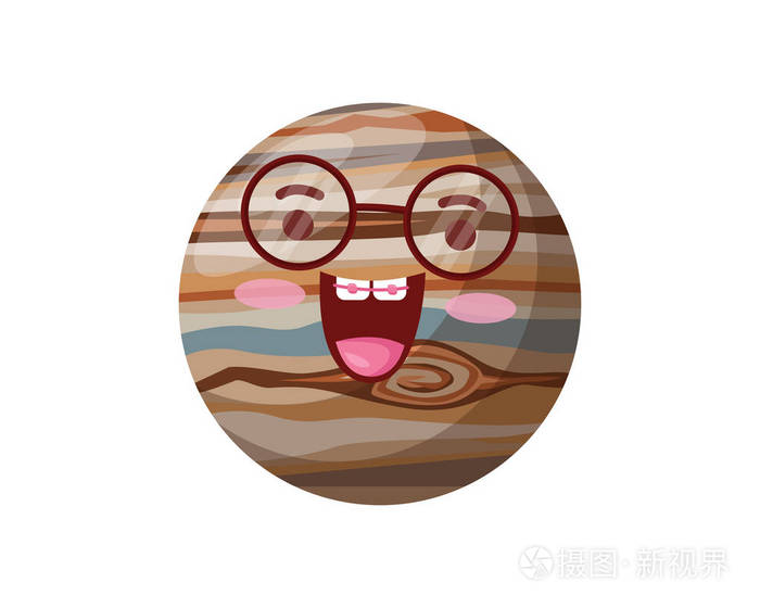 快乐可爱的木星行星卡通人物适合儿童书籍角色游戏资产信息插图和其他
