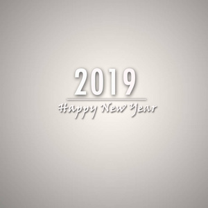 新年快乐，2019年用白色字母印刷，灰色背景