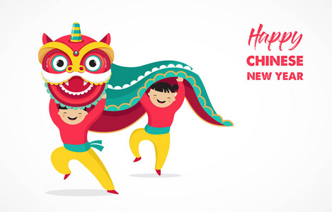 中国新年背景, 贺卡与舞狮, 红龙字