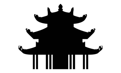 沿海滩漫步剪影越南骑自行车越南城市天际线剪影与黑色建筑隔离在白色