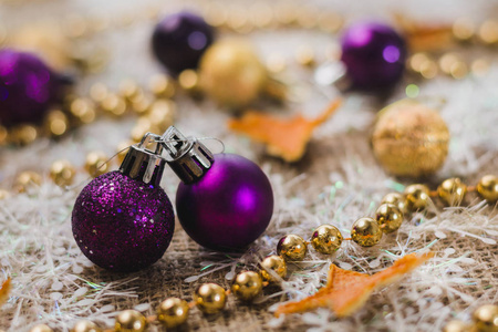 s Christmas balls on the background of decorations close up