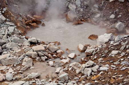 丹祖尔火山的活性富马罗。 沸腾的热水。 纳莱切沃自然公园