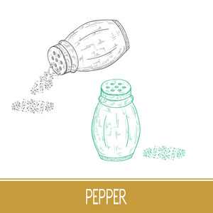 胡椒.粉, 一瓶.设置.素描照片