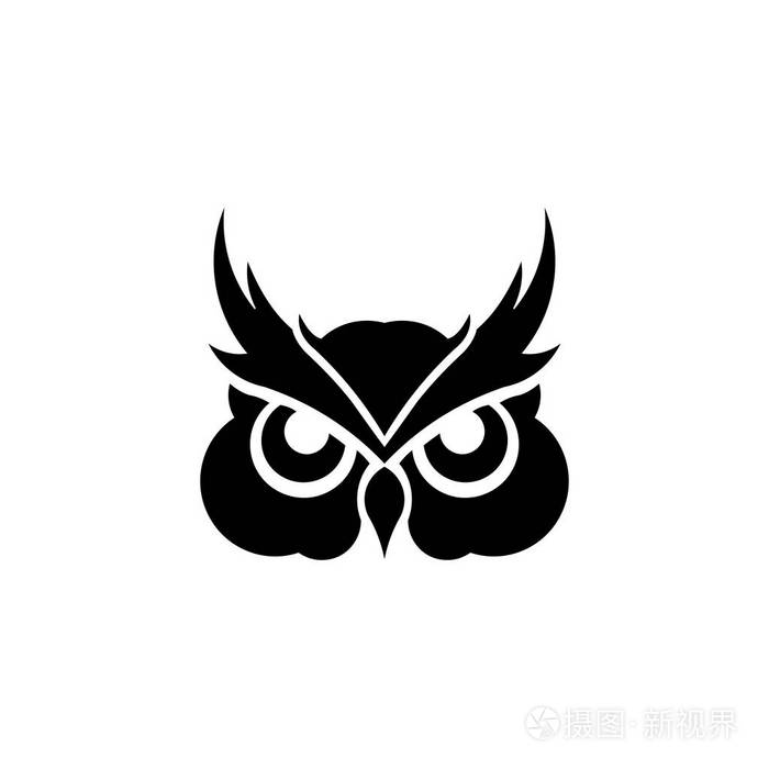 猫头鹰标志灵感矢量插图。 白底徽章设计