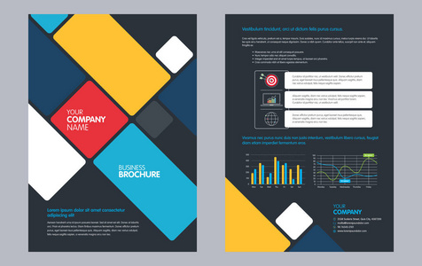传单设计模板。 商业小册子传单设计。 年报小册子封面设计。 矢量插图中的公司报告广告模板。