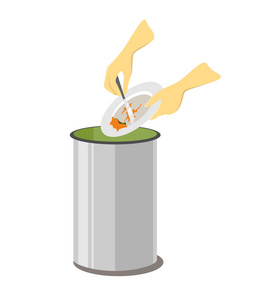 垃圾桶剩饭食物残渣被扔进白色背景上隔离的垃圾箱插图照片