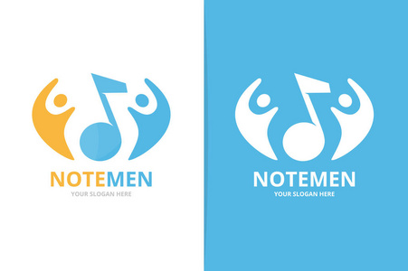 矢量音符与人的 logo 组合.音乐和家庭符号或图标.