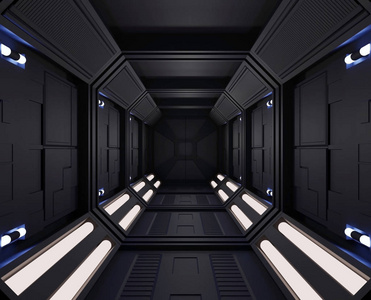 3d渲染空间黑暗内部与景观,隧道,走廊小灯照片