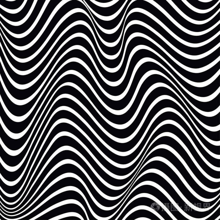 抽象波浪几何图案矢量纹理与黑白波条纹运动的动态三维效应错觉现代