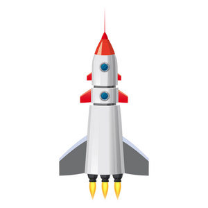 火箭太空船, 被隔绝的向量例证。简单的复古太空船图标。动画片样式, 在白色背景, 海报, 横幅