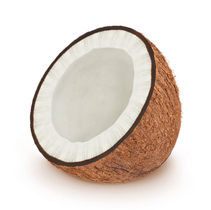 一半的椰子孤立在一张白纸