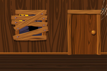 木屋门木屋插图内部房间与旧窗户和门. 类似的jpg副本照片