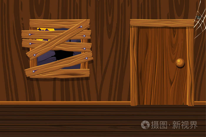 木屋插图内部房间与旧窗户和门. 类似的jpg副本