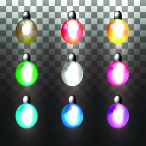 一套多色圣诞灯泡的透明背景元素为您的设计。