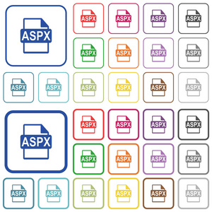 ASPX文件格式彩色平面图标在圆形方形框架。 包括薄和厚的版本。