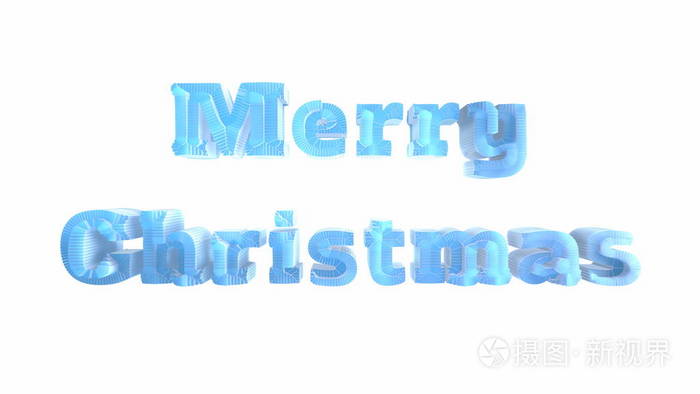 圣诞快乐的字母写冻结裂开的冰查出在白色背景。3d 插图