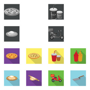 披萨和食物标志的孤立对象。收藏比萨和意大利股票符号的网站
