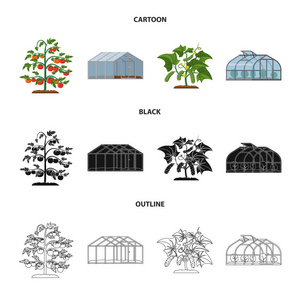 温室和植物标志的载体设计。温室和花园股票矢量图集