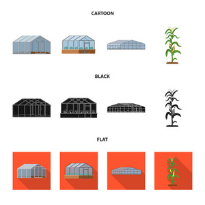温室和植物图标的向量例证。收集温室和花园矢量图标的股票
