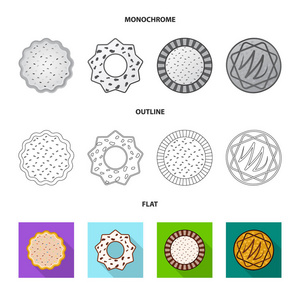 饼干和烘烤图标的矢量插图。收集饼干和巧克力股票符号的网站