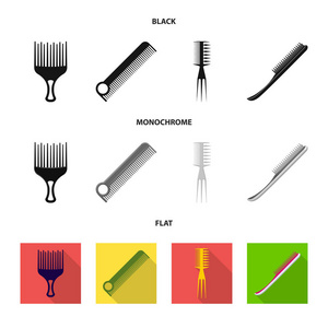 刷子和头发图标的孤立对象。 收集刷子和梳子库存矢量插图。