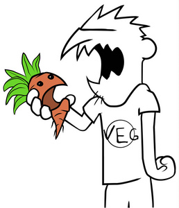 素食主义者活根蔬菜滑稽卡通彩色绘图矢量插图垂直白色隔离照片