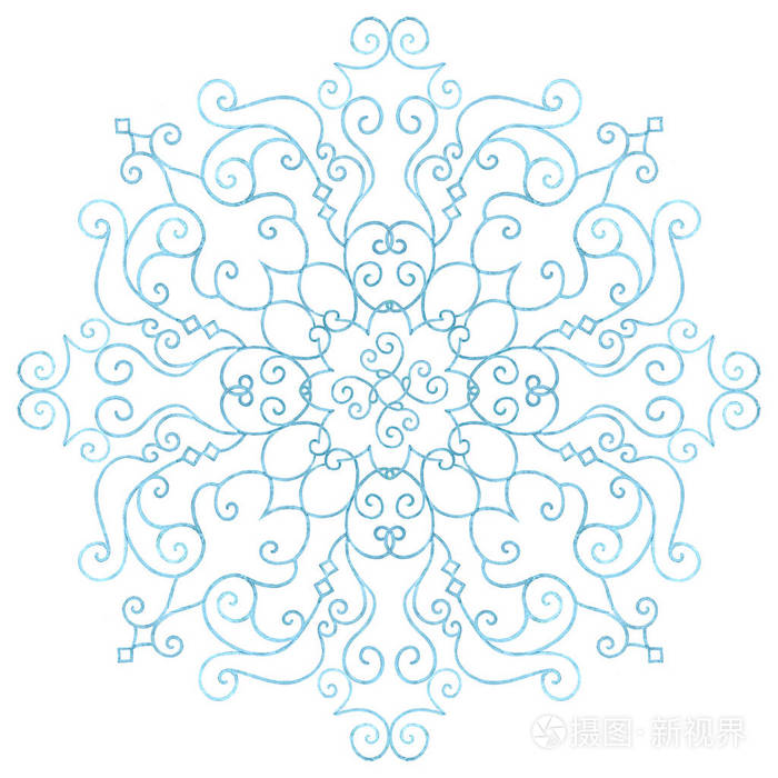 水彩手绘美丽的雪花隔离在白色背景上 照片 正版商用图片14v4fr 摄图新视界