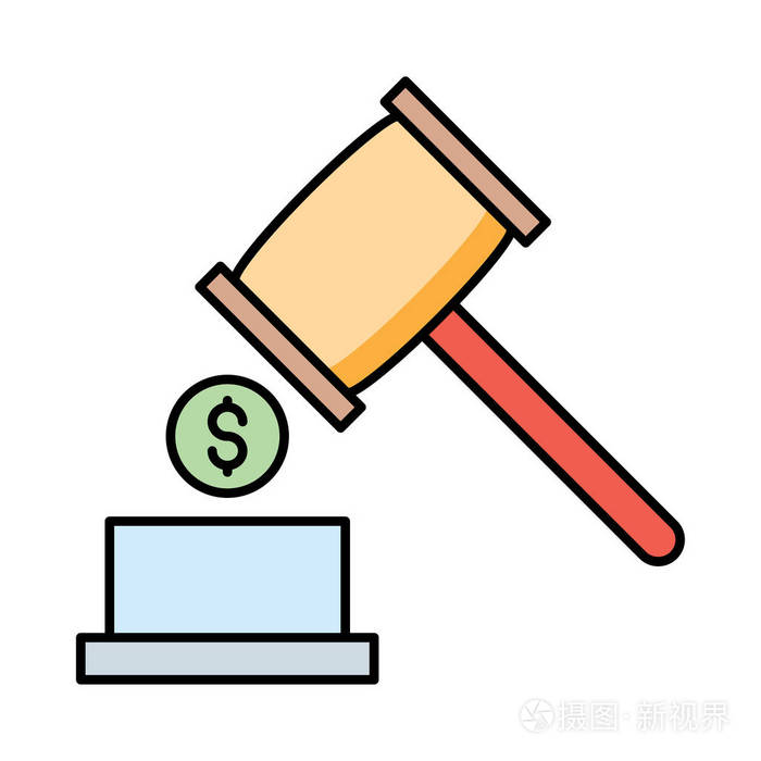 拍卖锤与美元硬币平面图标矢量插图插画-正版商用图片14v6l1-摄图新