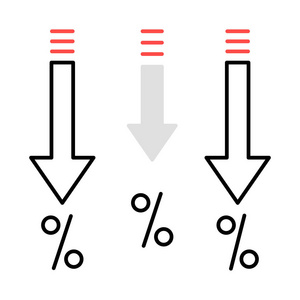 向下箭头折扣标志平面图标矢量插图